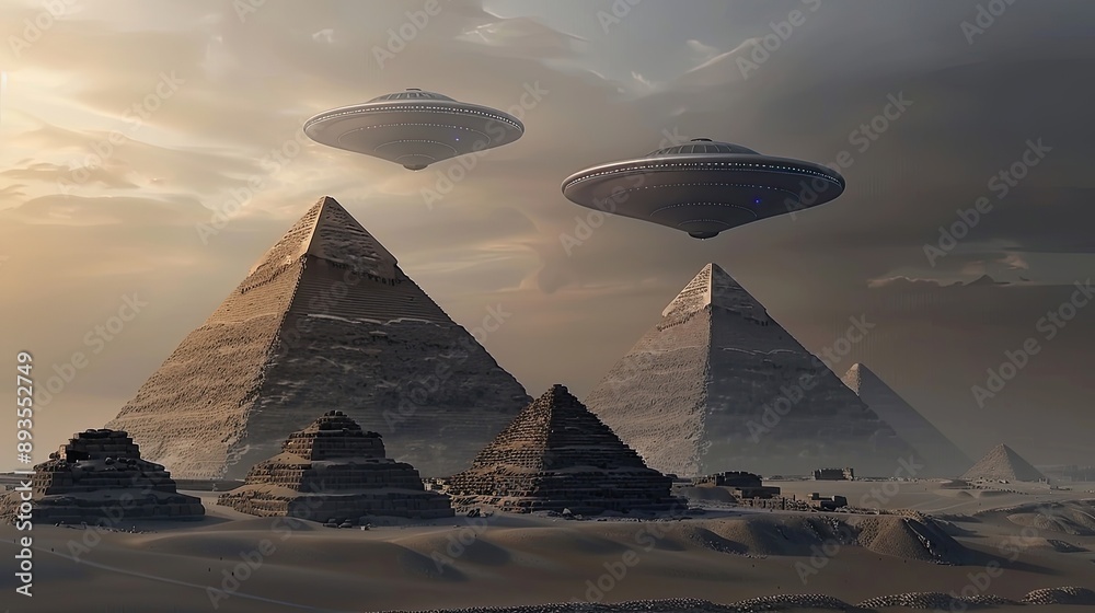A stunning and surreal scene of ancient Egyptian pyramids with two ...
