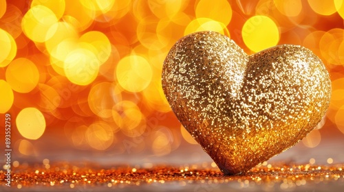 A sparkling gold heart set against a vibrant bokeh background, perfect for love, romance, or celebration themes.