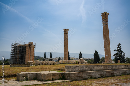 Temple of Olympian Zeus, Athens, Greece, Europe | Ancient Greek Architecture | Sunny Day | Daytime | Clear Blue Sky photo