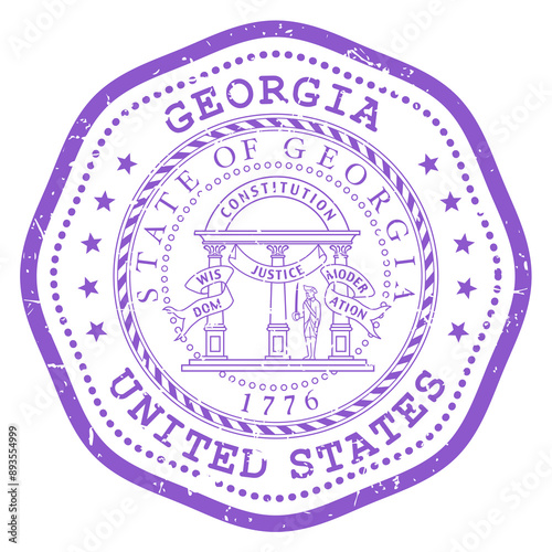 Georgia state stamp with seal, USA travel stamp, shabby postmark of Georgia, vector