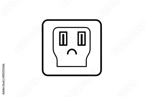 minimalist line drawing of a power outlet with all its components clearly visible, isolated on a white background