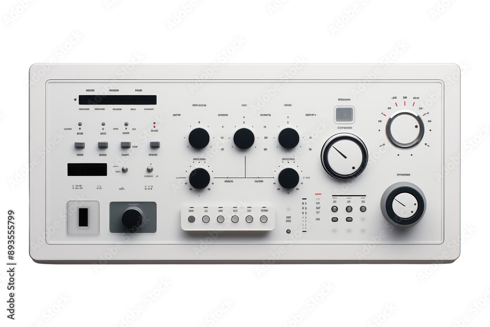 minimalist electrical control panel with a clean design and few visible components, isolated on a white background minimalist electrical control panel with a clean design and few visible components, isolated on a white background