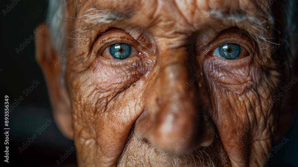 A candid portrait of an elderly person with deep, expressive eyes.