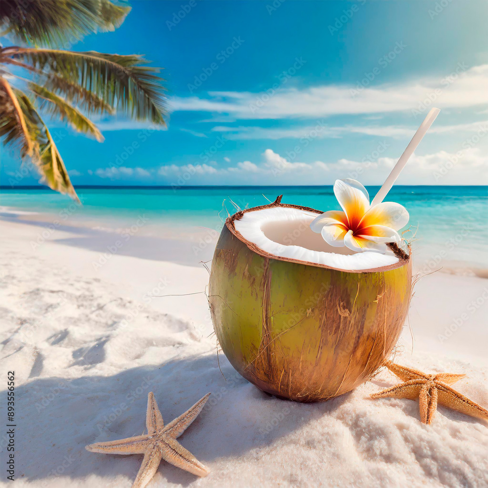 Tropical coconut drink on the beach_AI Tropical coconut drink on the beach_AI