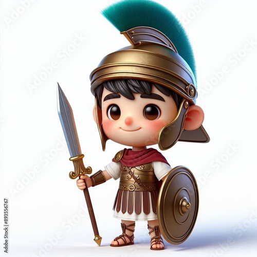 cute Roman Legionary Cartoon,3d Generative AI
