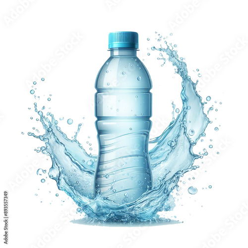 A water bottle  with fresh blue water splash,  vector isolated on white  background
