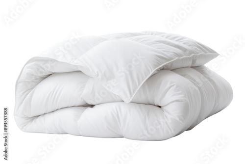 luxurious white down comforter with a silky smooth texture, isolated on white background