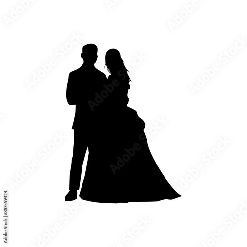 romantic wedding silhouette front view vector