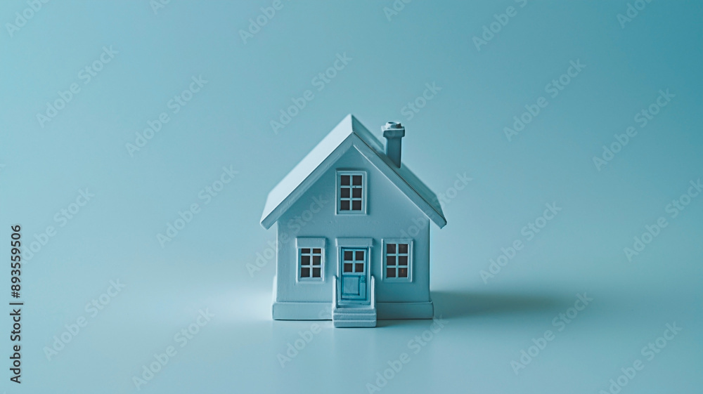 Minimalist concept of real estate with monochrome pastel blue house on background with same color. Minimalist concept of real estate with monochrome pastel blue house on background with same color.