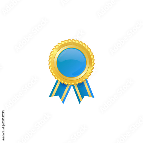 Gold medal with blue ribbon vector illustration