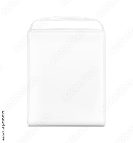Stand bag with handle mockup. Vector illustration isolated on white background. Ready for your design. Suite for the presentation of diaper, wet wipes, foods, household, etc. EPS10.