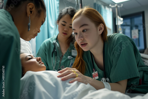 group of nursing students practicing patient care