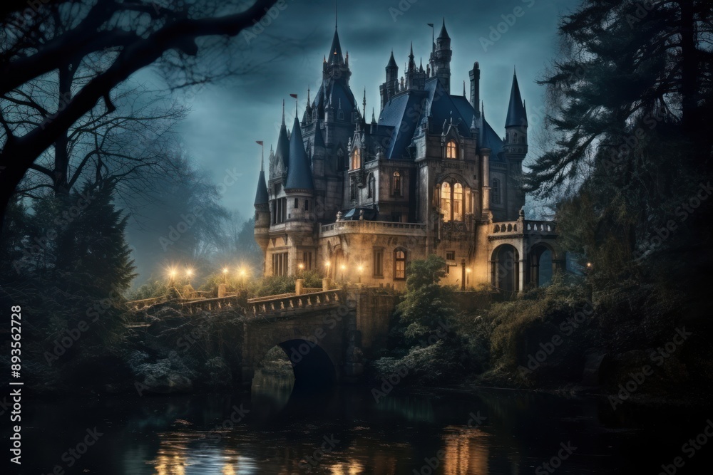 Fototapeta premium Spooky old gothic castle architecture building outdoors.