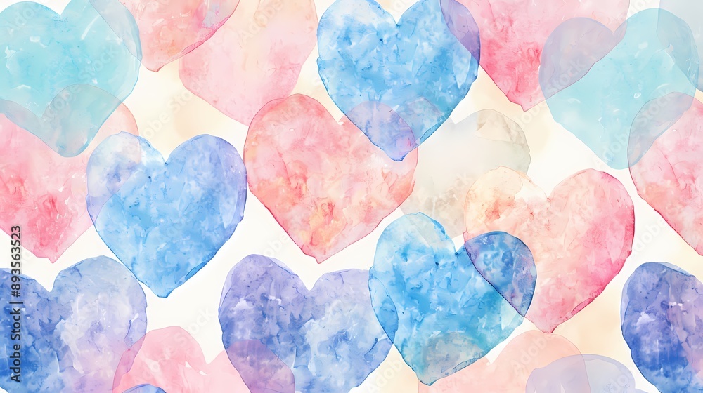 Romantic Repeating Watercolor Hearts Design Romantic Repeating Watercolor Hearts Design