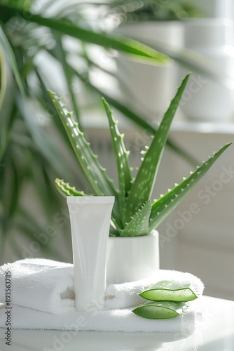 Aloe Vera Skincare Product with Fresh Leaves
