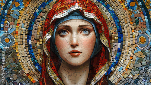 Mosaic of the Virgin Mary with Floral Patterns