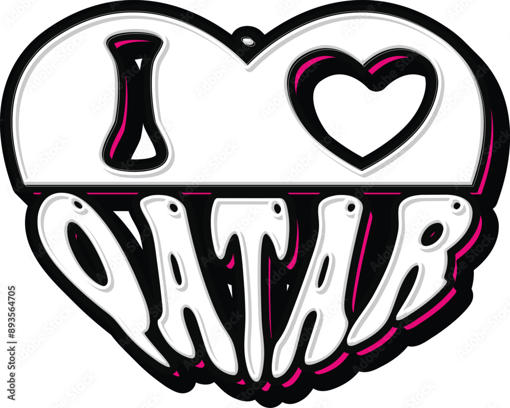 I Love Qatar in Heart Shape hand lettering Typography vector Template I Love Qatar in Heart Shape hand lettering Typography vector Template
