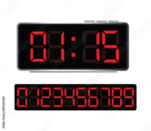 Digital clock with red numbers. Digital alarm clock