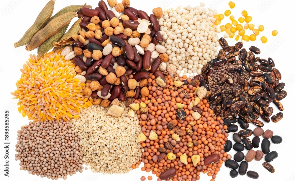 The beans, peas, lentils, barley, spelt, barley is isolated on white. The beans, peas, lentils, barley, spelt, barley is isolated on white.