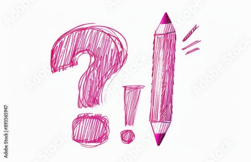 A grunge hand draw, a scribble question mark, wax pastels, crayons on white, clipping path