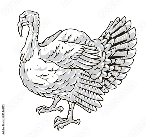 Angry turkey detailed sticker monochrome photo