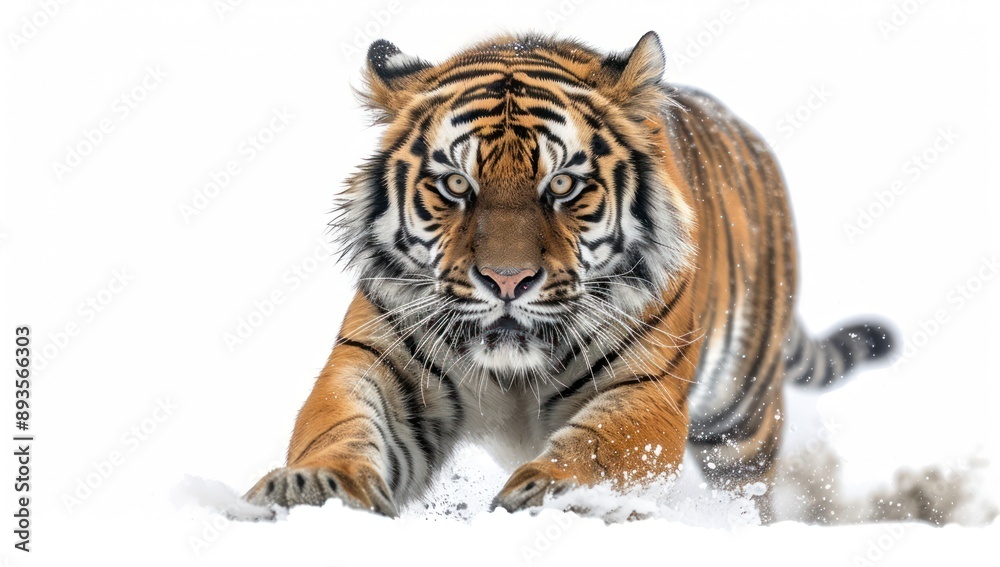 Fototapeta premium Striped Tiger Pouncing in Snow