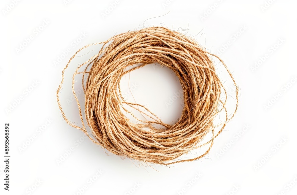 Isolated on a white background texture, a string, rope in a circle shape Isolated on a white background texture, a string, rope in a circle shape