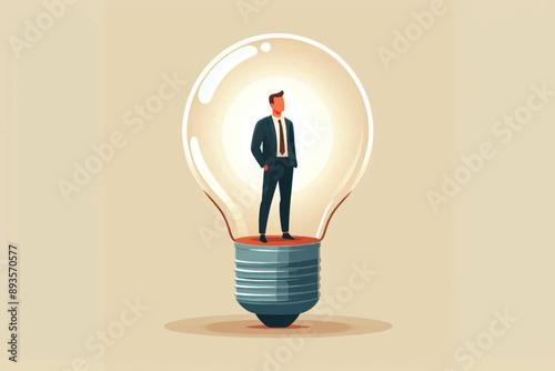 Animation of a businessman standing inside a glowing light bulb
