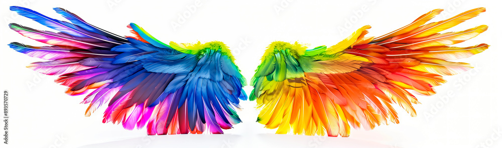 Rainbow watercolor spreaded wings. Beautiful magic shiny glittery rainbow wings Rainbow watercolor spreaded wings. Beautiful magic shiny glittery rainbow wings