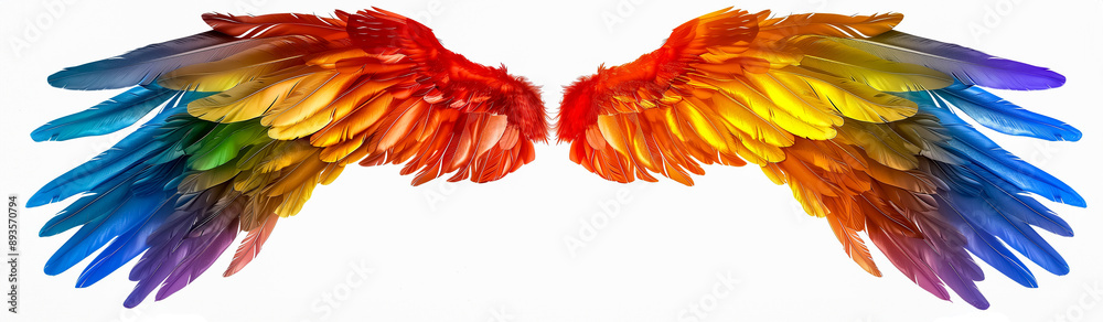 Fototapeta premium Rainbow watercolor spreaded wings. Beautiful magic shiny glittery rainbow wings