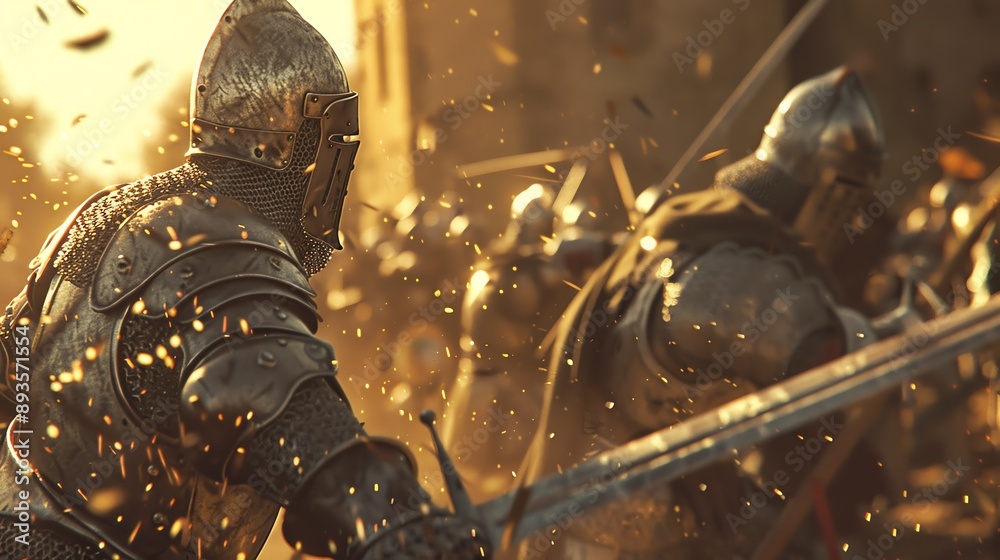 Epic medieval battle scene with armored knights, intense combat, and ...