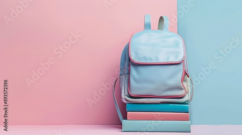 pink girls backpack on background with copy space