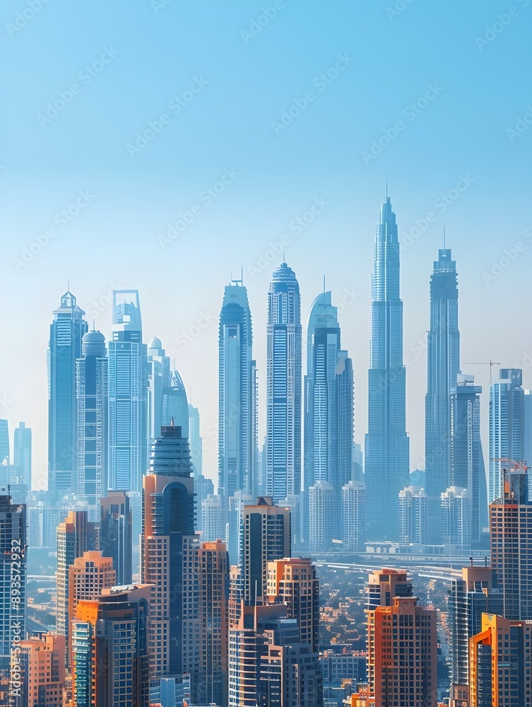 Fototapeta premium Iconic Urban Skyline with Towering Skyscrapers and Architectural Landmarks in Modern City