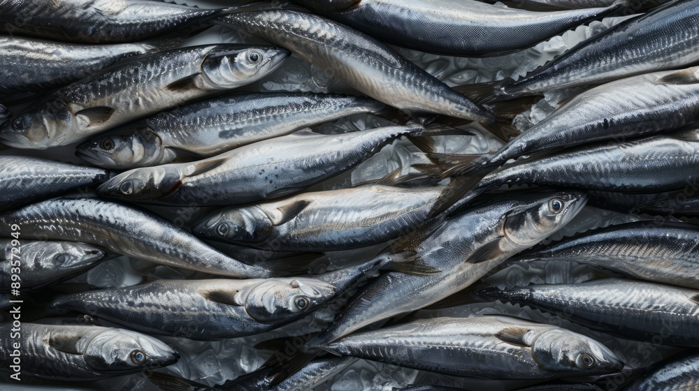 Fresh fish lying on bed of ice at market display, promising a healthy meal rich in omega-3 and protein Fresh fish lying on bed of ice at market display, promising a healthy meal rich in omega-3 and protein