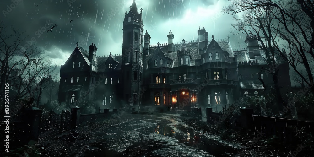 Fototapeta premium Eerie Mansion in the Rain