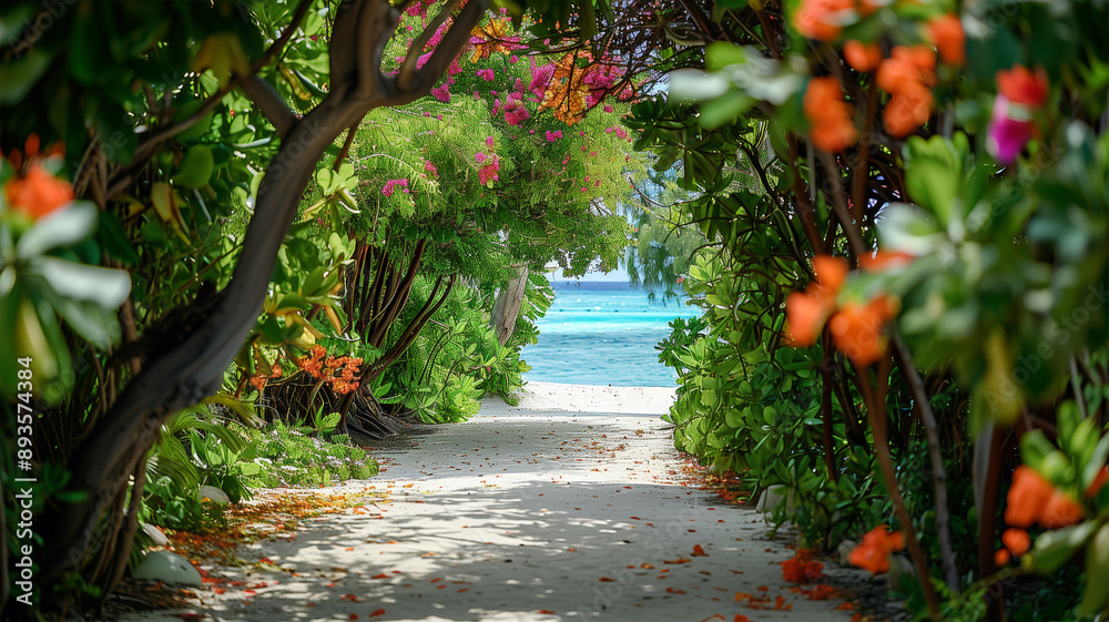 Obraz premium モルディブのトロピカルガーデンパス