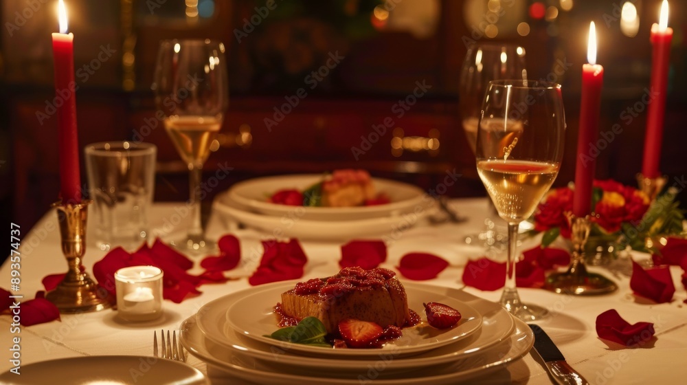 Romantic dinner table setting with candles Romantic dinner table setting with candles