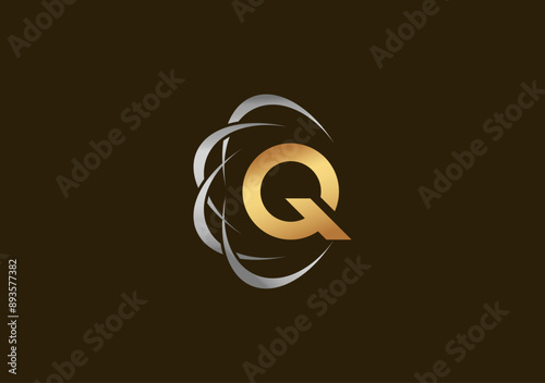 monogram vintage logo template letter Q with atom or quantum symbol