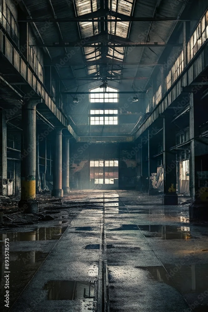 Moody Abandoned Industrial Hangar with Natural Light Moody Abandoned Industrial Hangar with Natural Light