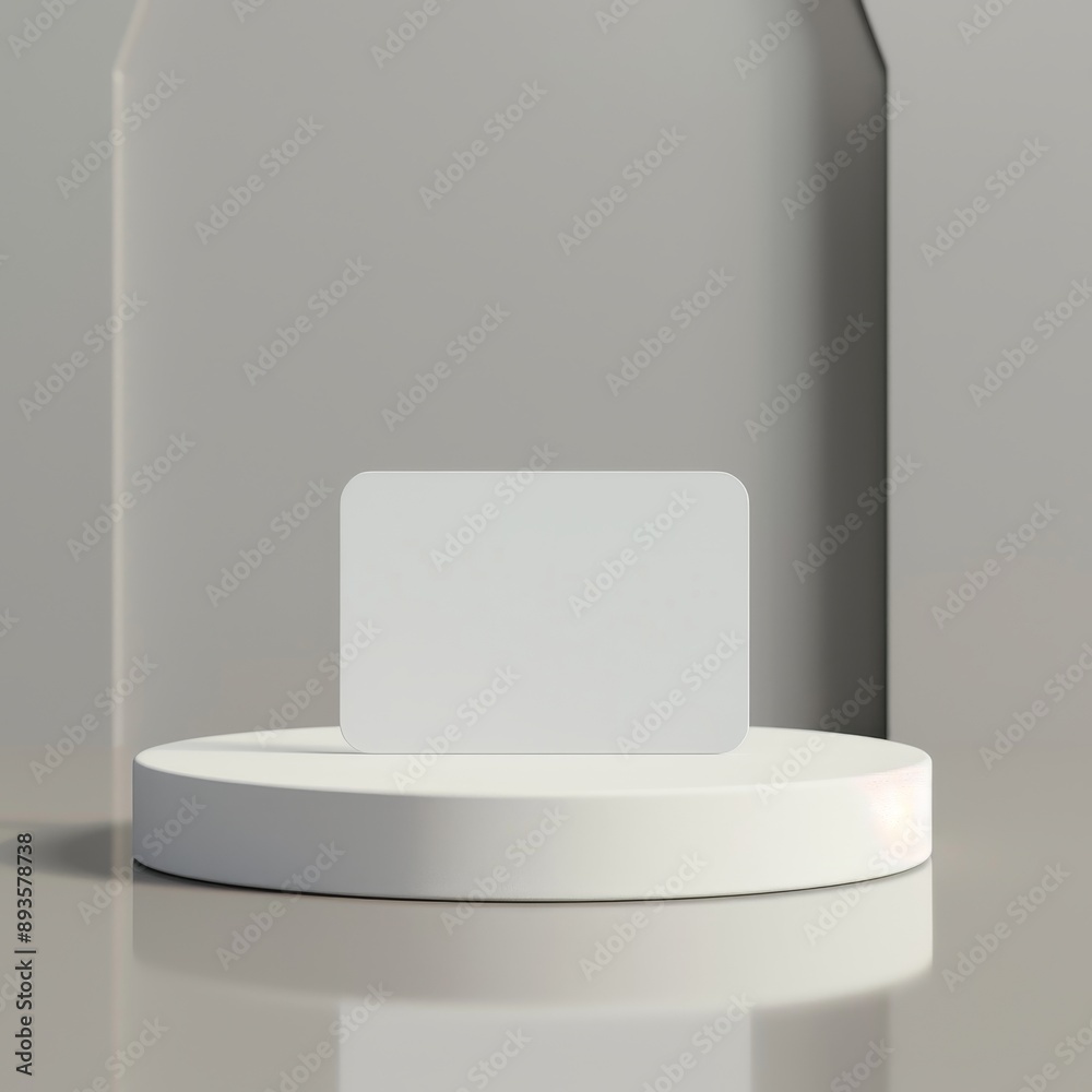 blank white gift card on a simple rounded pedestal