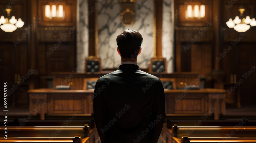 Man Standing in Courtroom Facing Judge