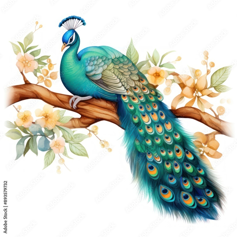 Naklejka premium Watercolor peacock sleeping animal cartoon bird.