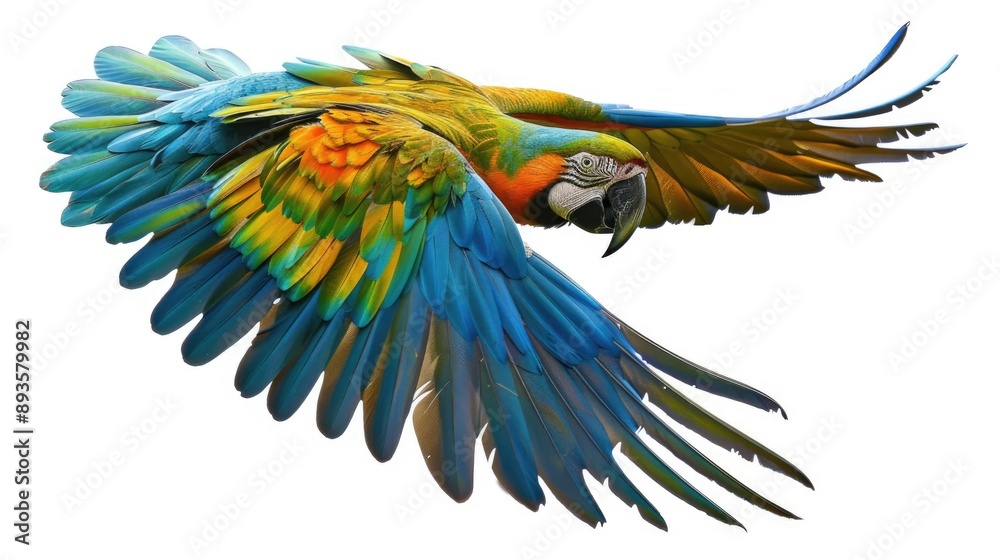 Fototapeta premium parrot bird in flight on white background
