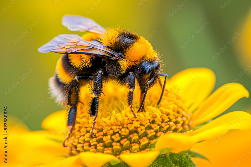 yellow bee close up on a yellow flower yellow bee close up on a yellow flower