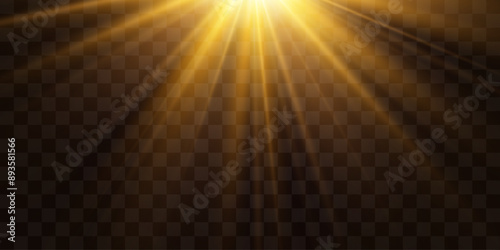 Vector transparent sunlight, special flash light effect. Glow light effect, bright sun or spotlight beams. Light png. Decor element isolated on transparent background