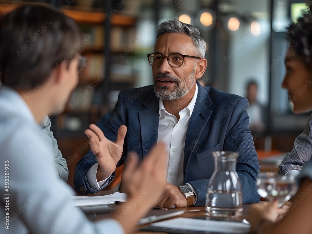 Engaged Business Leader Discussing Strategy with Team During Corporate Meeting