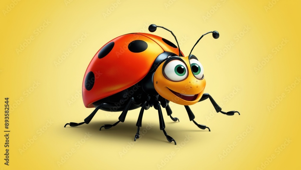 Fototapeta premium Illustration of a cute ladybug on a white background, showcasing its vibrant red and black colors