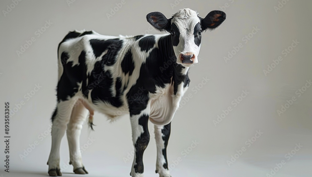 Black and White Calf Standing on a Gray Background Black and White Calf Standing on a Gray Background