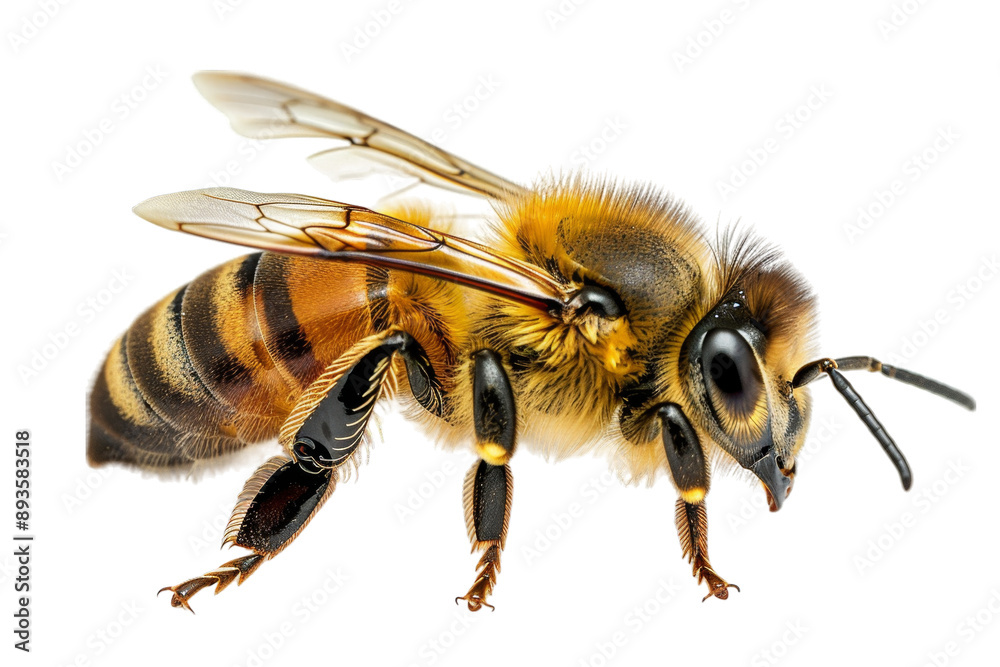 Close Up Honeybee Isolated on Transparent, Bee