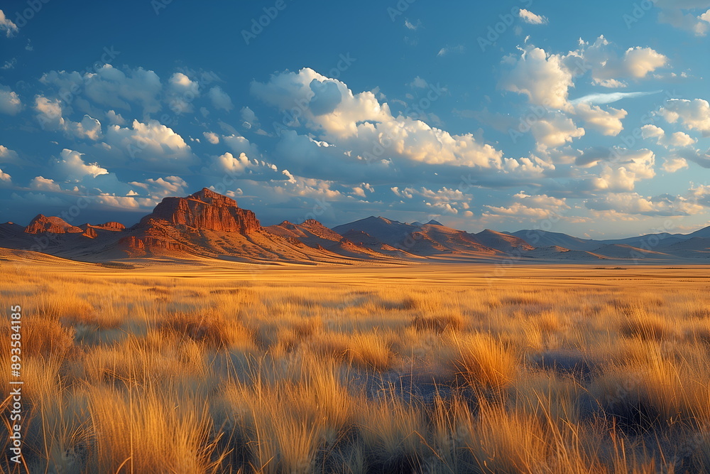 Arid desert landscape with cracked, parched earth under sky with clouds. Mountain range in distance. Rare dry plants, strong heat, extreme weather conditions. Global warming concept Arid desert landscape with cracked, parched earth under sky with clouds. Mountain range in distance. Rare dry plants, strong heat, extreme weather conditions. Global warming concept